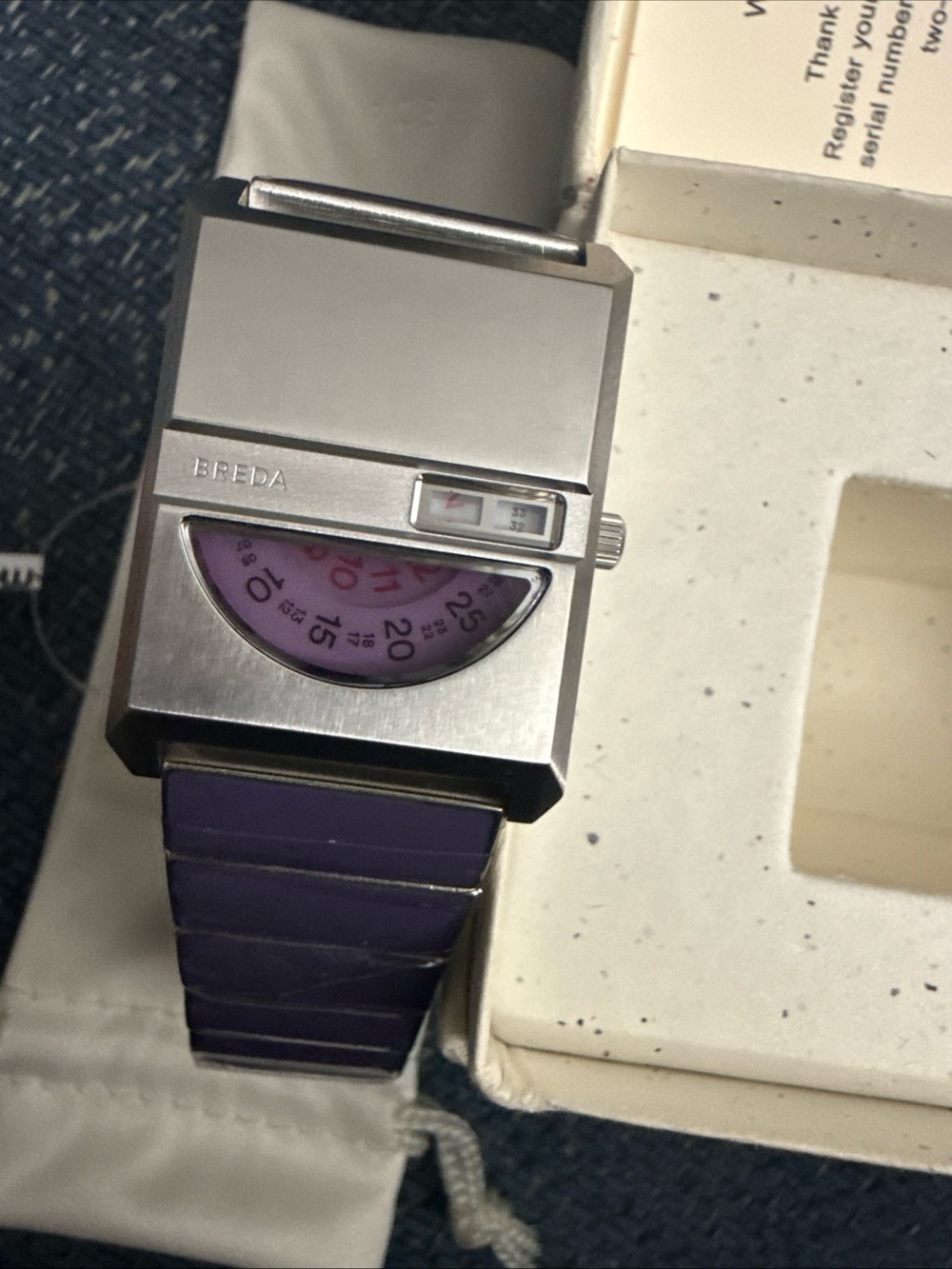 Breda Pulse Tandem Stainless Steel Bracelet Watch, 26mm purple New with Box - Picture 10 of 11